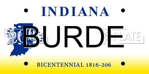 BURDE Indiana License Plate