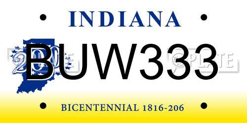 BUW333 Indiana License Plate