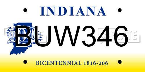 BUW346 Indiana License Plate