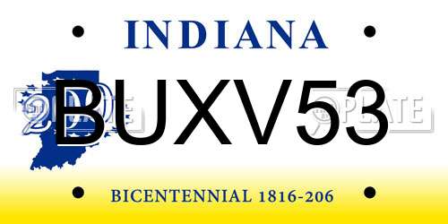 BUXV53 Indiana License Plate