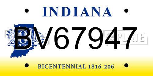 BV67947 Indiana License Plate