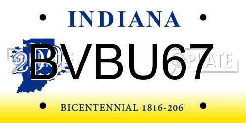 BVBU67 Indiana License Plate