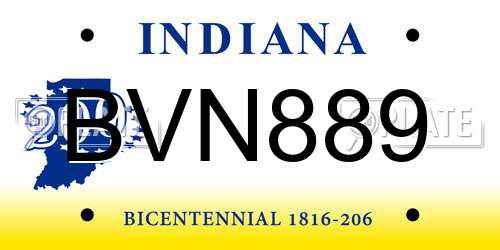 BVN889 Indiana License Plate