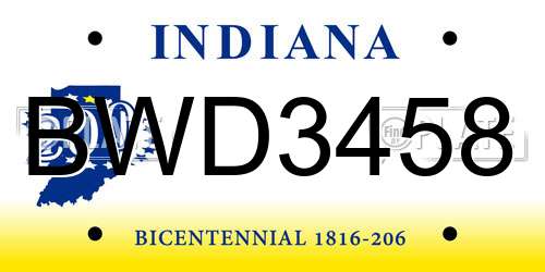 BWD3458 Indiana License Plate
