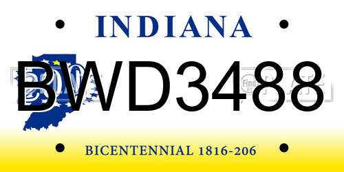 BWD3488 Indiana License Plate