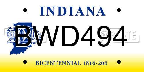 BWD494 Indiana License Plate