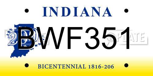BWF351 Indiana License Plate