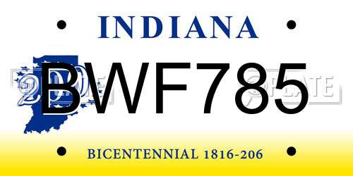 BWF785 Indiana License Plate