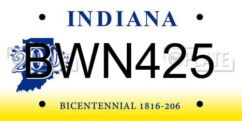BWN425 Indiana License Plate