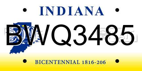 BWQ3485 Indiana License Plate