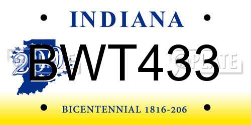 BWT433 Indiana License Plate