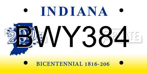 BWY384 Indiana License Plate