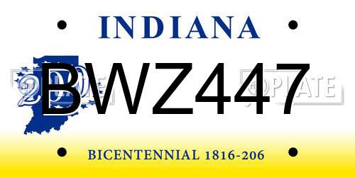 BWZ447 Indiana License Plate