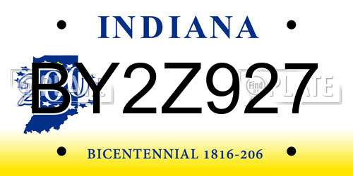 BY2Z927 Indiana License Plate