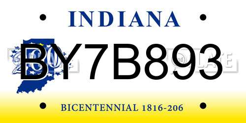 BY7B893 Indiana License Plate