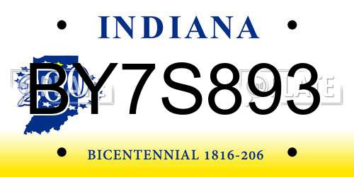 BY7S893 Indiana License Plate