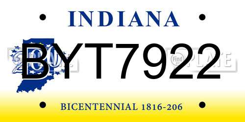 BYT7922 Indiana License Plate