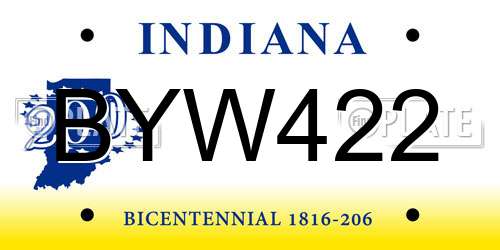 BYW422 Indiana License Plate
