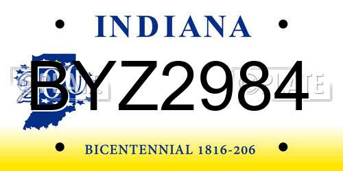 BYZ2984 Indiana License Plate