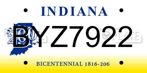 BYZ7922 Indiana License Plate