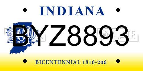 BYZ8893 Indiana License Plate