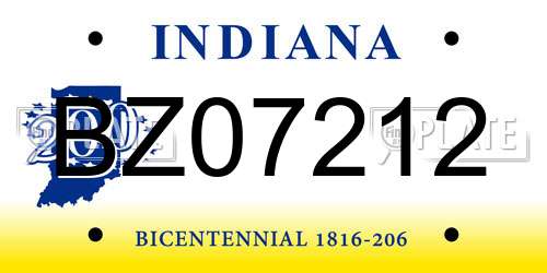 BZ07212 Indiana License Plate