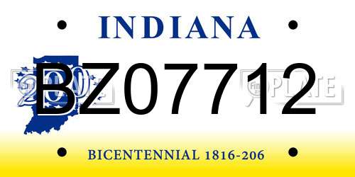 BZ07712 Indiana License Plate