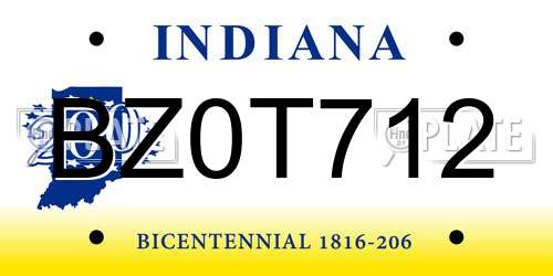 BZ0T712 Indiana License Plate