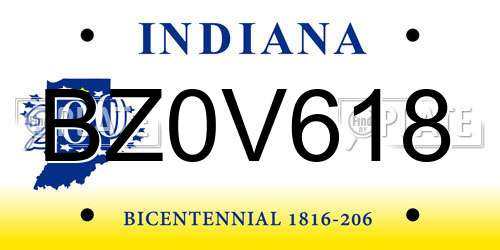 BZ0V618 Indiana License Plate