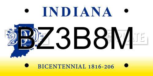 BZ3B8M Indiana License Plate
