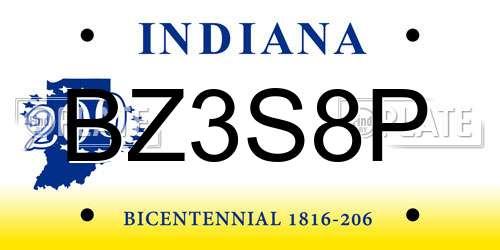 BZ3S8P Indiana License Plate