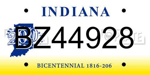 BZ44928 Indiana License Plate