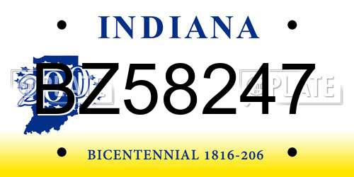 BZ58247 Indiana License Plate