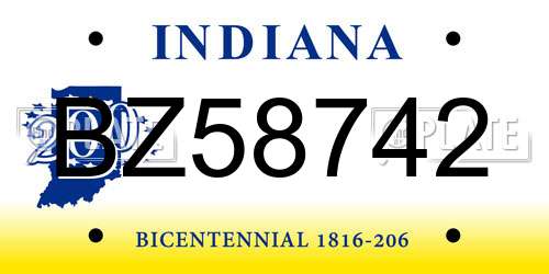 BZ58742 Indiana License Plate