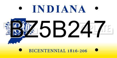 BZ5B247 Indiana License Plate