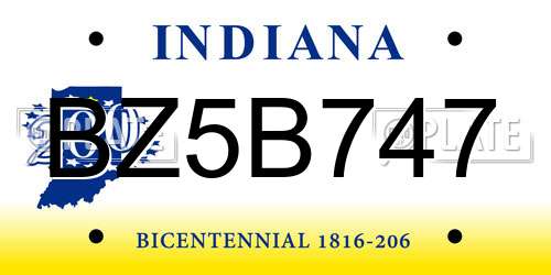 BZ5B747 Indiana License Plate