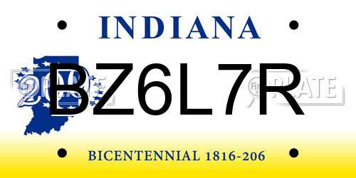 BZ6L7R Indiana License Plate