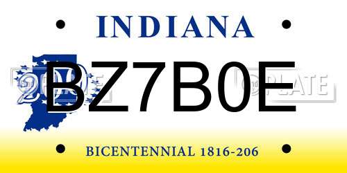 BZ7B0E Indiana License Plate