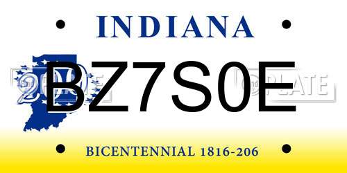 BZ7S0E Indiana License Plate