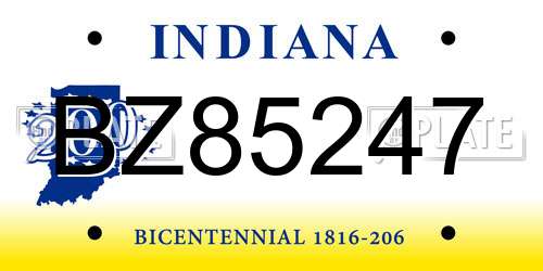 BZ85247 Indiana License Plate