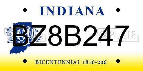 BZ8B247 Indiana License Plate