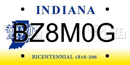 BZ8M0G Indiana License Plate