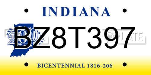 BZ8T397 Indiana License Plate