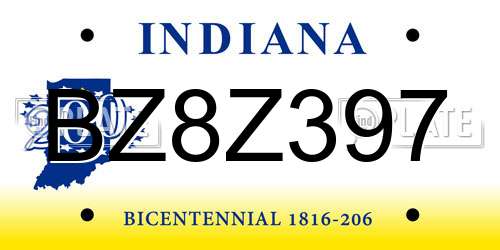 BZ8Z397 Indiana License Plate