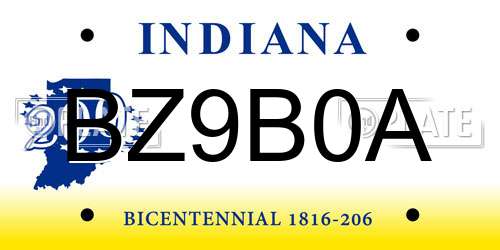 BZ9B0A Indiana License Plate