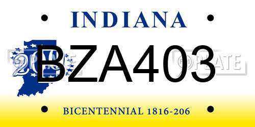 BZA403 Indiana License Plate