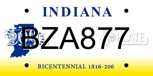 BZA877 Indiana License Plate