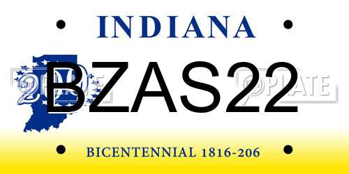 BZAS22 Indiana License Plate