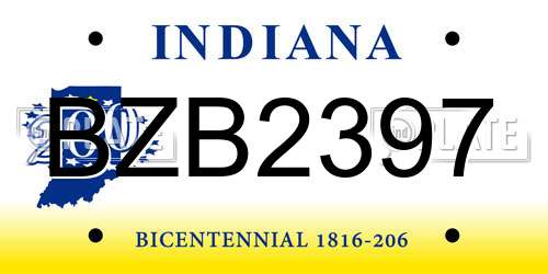 BZB2397 Indiana License Plate