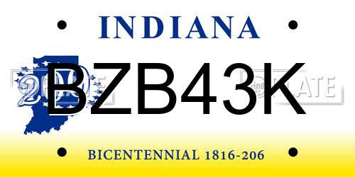BZB43K Indiana License Plate